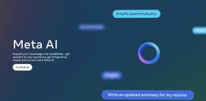 Grafische Benutzeroberfläche von Meta AI mit einem kreisförmigen Symbol und Textfeldern.
