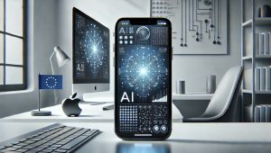 Schwarzes Smartphone zeigt ein Diagramm mit dem Text 'AI' und verschiedenen grafischen Elementen.